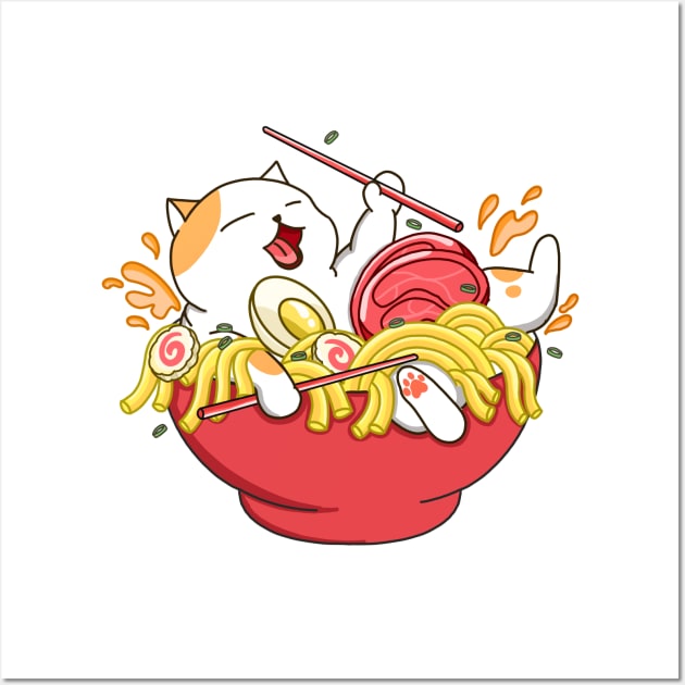 Happy Cat Ramen Noodles Wall Art by Kimprut